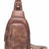 Backpack Handbags | Cnoles Cnoles Sling Bag For Women Vegan Leather Fashion Small Travel Backpack Shoulder Crossbody Bags For Women Waist Packs With Guitar Strap Brown