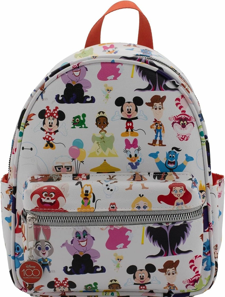 Backpack Handbags | Disney Disney 100 Mini Backpack Purse With Multi Character Allover Print & Molded Metal Logo Charm, 10.5 Inch, Adjustable Straps, Faux Leather