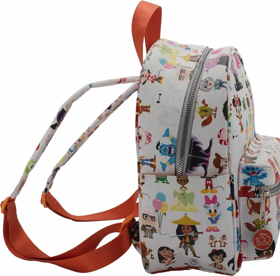 Backpack Handbags | Disney Disney 100 Mini Backpack Purse With Multi Character Allover Print & Molded Metal Logo Charm, 10.5 Inch, Adjustable Straps, Faux Leather