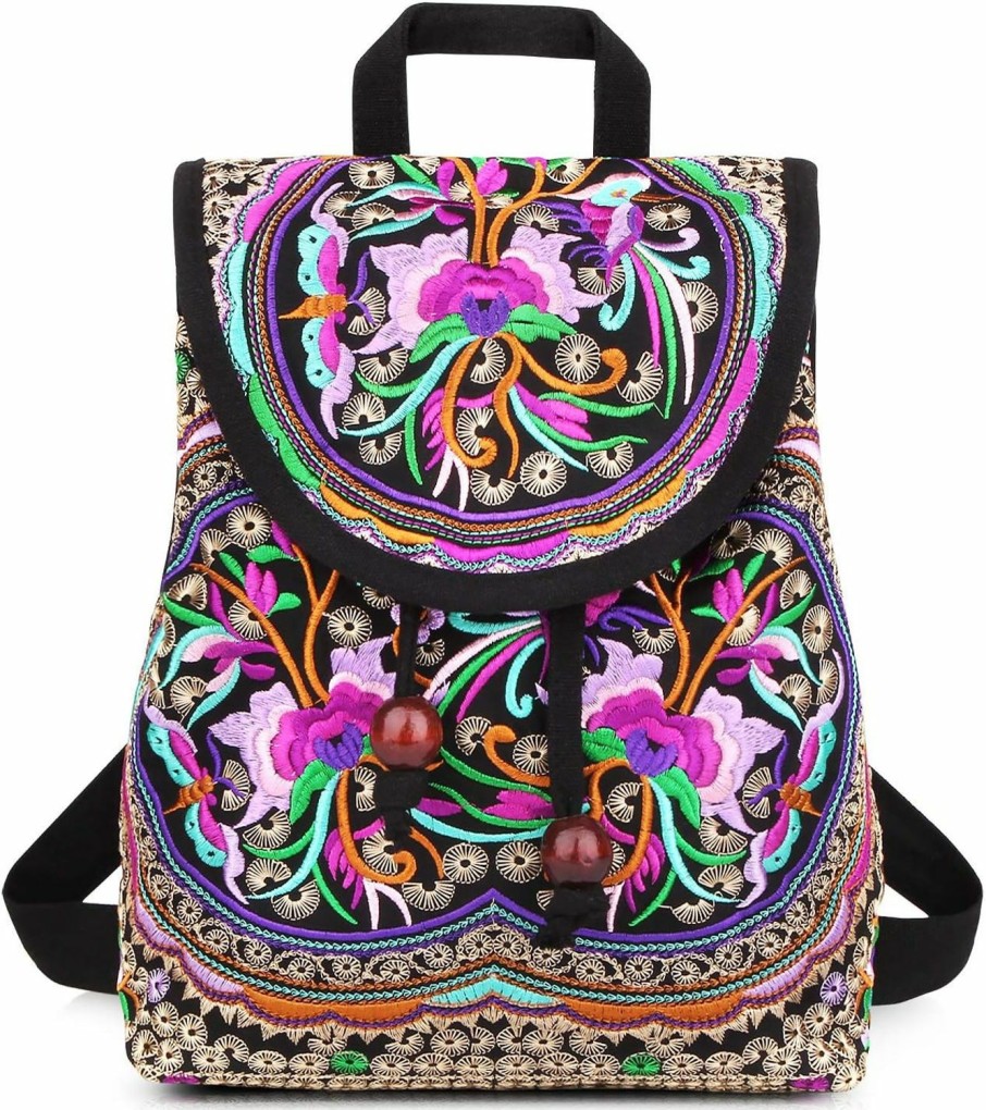 Backpack Handbags | MAZEXY Mazexy Embroidered Backpack Purse For Women, Boho Elegance Vintage Ethnic Floral Shoulder Handbag (Pink)