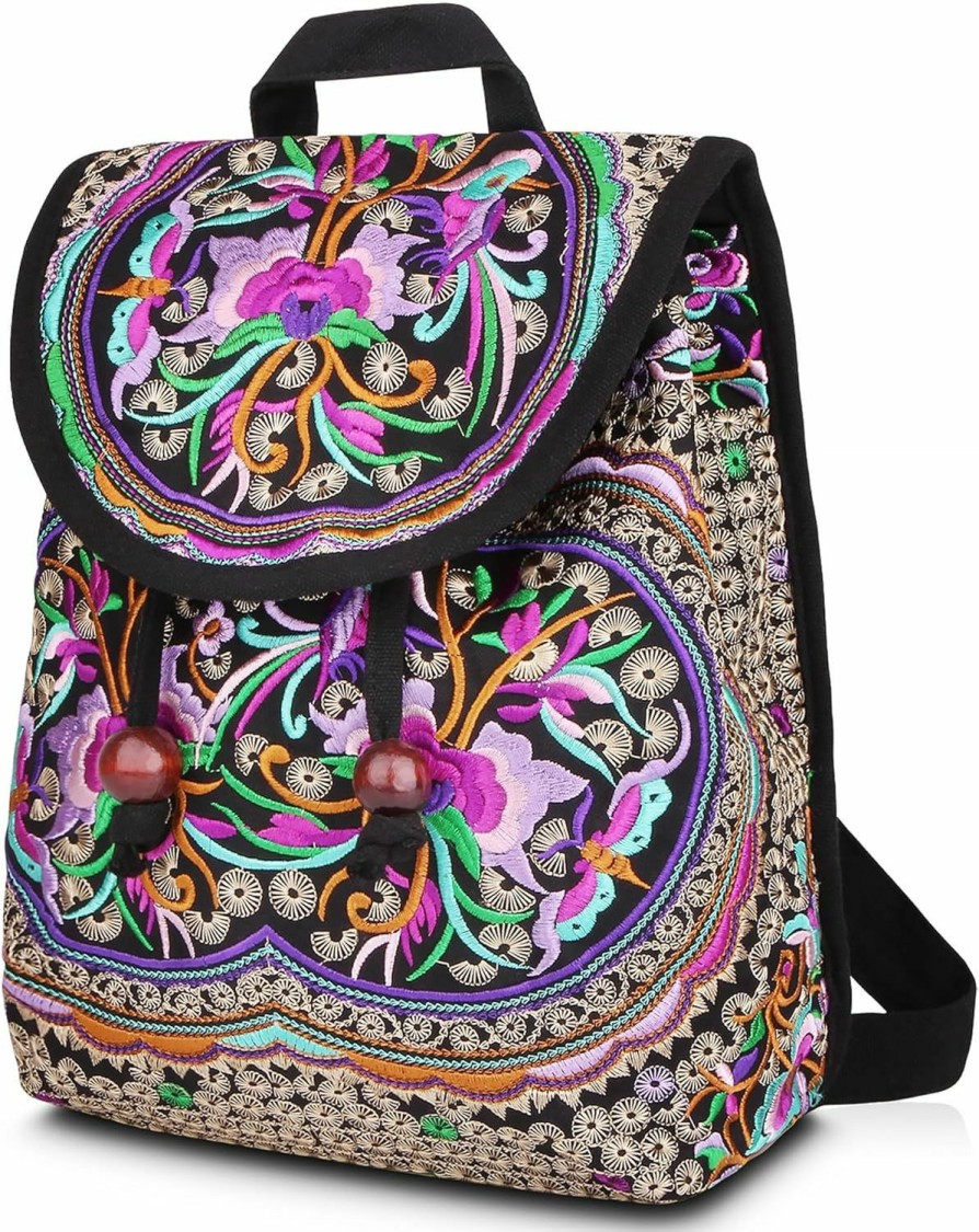 Backpack Handbags | MAZEXY Mazexy Embroidered Backpack Purse For Women, Boho Elegance Vintage Ethnic Floral Shoulder Handbag (Pink)