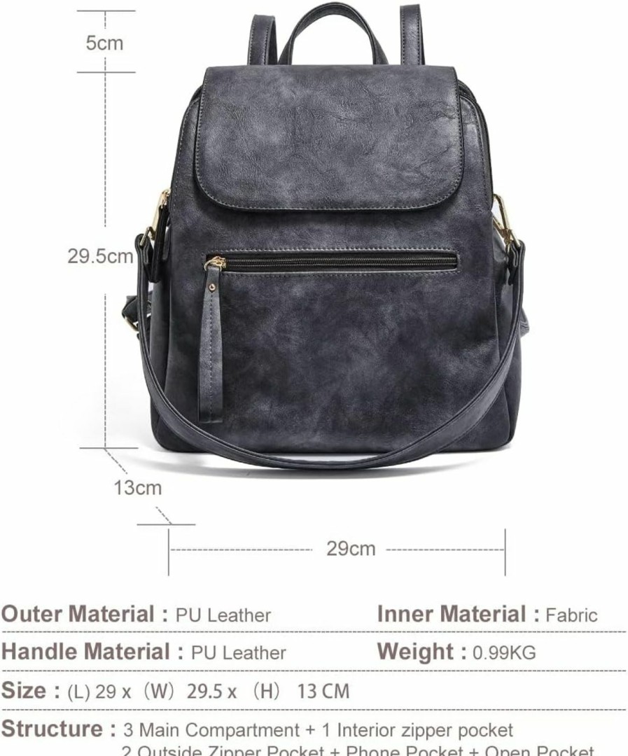 Backpack Handbags | LAORENTOU Laorentou Leather Backpack Purse For Women Fashion Vintage Bags Casual College Travel Backpacks Shoulder Bag (01 Dark Gray)