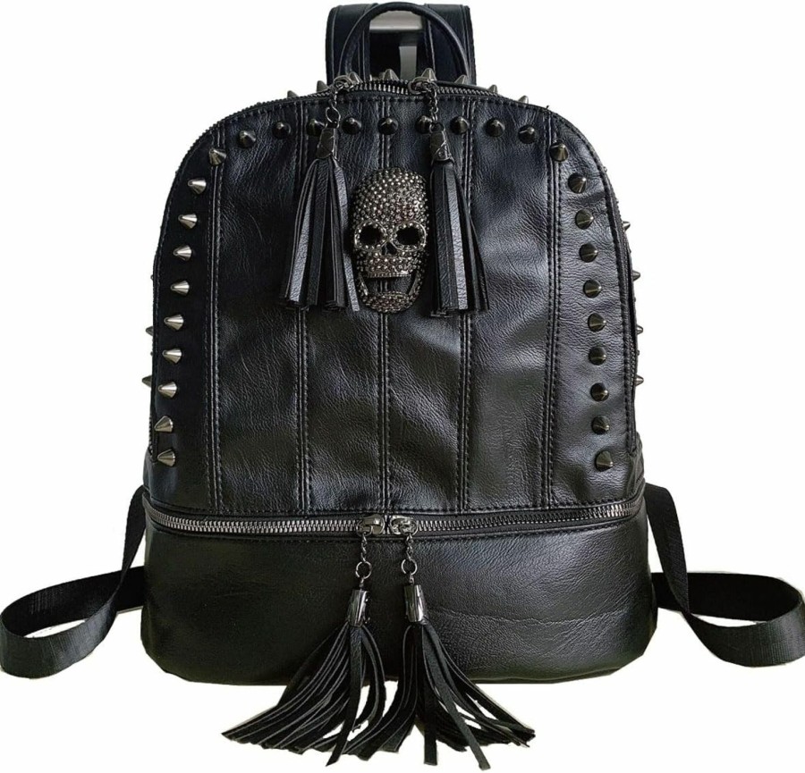 Backpack Handbags | YOUNXSL Younxsl Women Skull Rivet Backpack Purse Fashion Pu Leather Designer Travel Bag Ladies Shoulder Bags(Black)