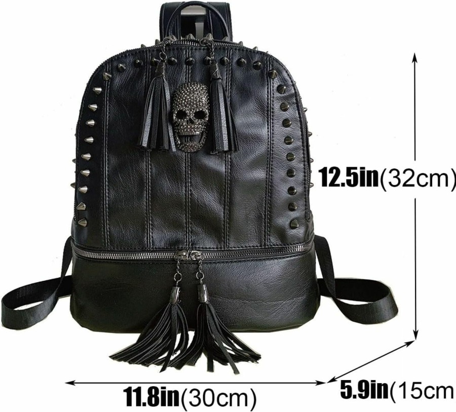 Backpack Handbags | YOUNXSL Younxsl Women Skull Rivet Backpack Purse Fashion Pu Leather Designer Travel Bag Ladies Shoulder Bags(Black)