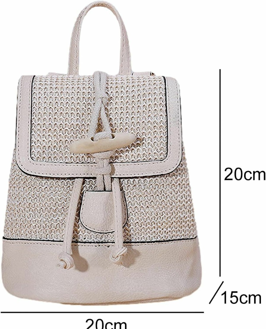 Backpack Handbags | Anopo Anopo Small Straw Backpack For Women Summer Handmade Woven Beach Bag Bookbag Daypack Wicker Purse Bohomian Drawstring Shoulder Bag-I Square Buckle-Khaki