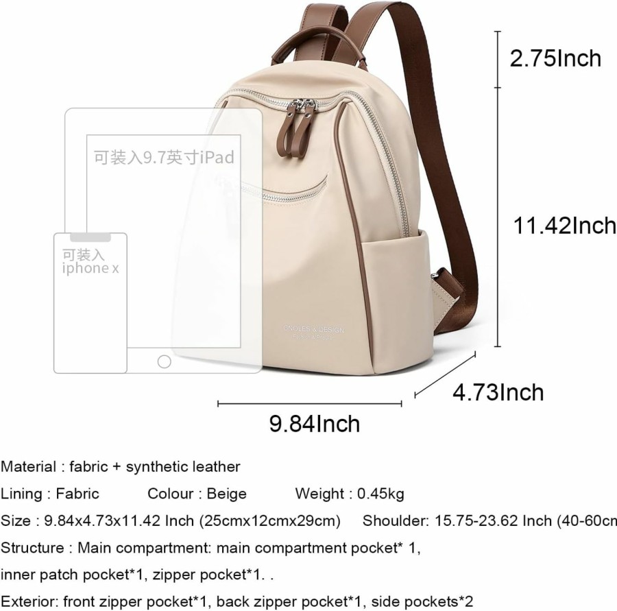 Backpack Handbags | Cnoles Cnoles Backpack Purse For Women Pu Leather Casual Fashion Travel Ladies College Shoulder Bags Beige