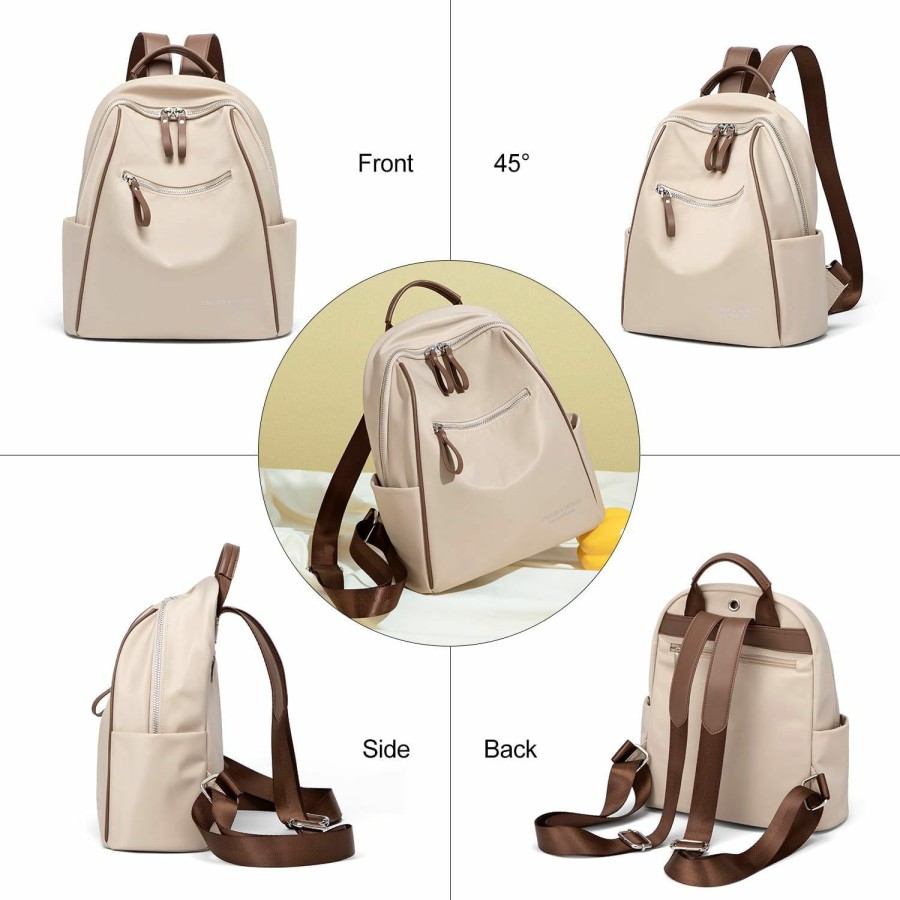 Backpack Handbags | Cnoles Cnoles Backpack Purse For Women Pu Leather Casual Fashion Travel Ladies College Shoulder Bags Beige