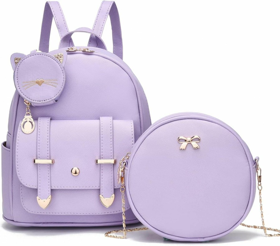 Backpack Handbags | BESYIGA Besyiga Women Fashion Backpack 3Pcs Mini Backpack Purse For Women Small Backpack Purse Leather Travel Satchel Backpack Shoulder Bag Purple