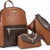 Backpack Handbags | molshine Molshine 3Pcs Vegan Leather Backpack Set, Crossbody Bag, Shoulder Bags, Clutch For Women Lady Model Hb014 (Brown)