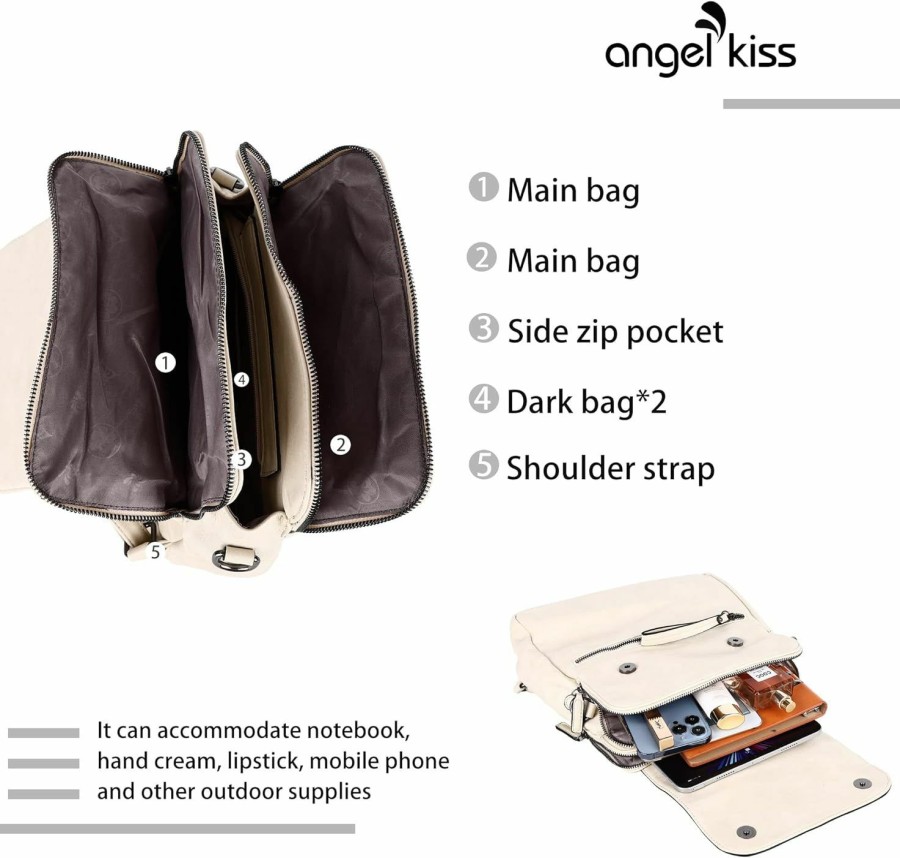 Backpack Handbags | Angel Kiss Angel Kiss Backpack Purse For Women Casual Fashion Vegan Leather Shoulder Bag Ladies Zipper Magnetic Flap Backpack