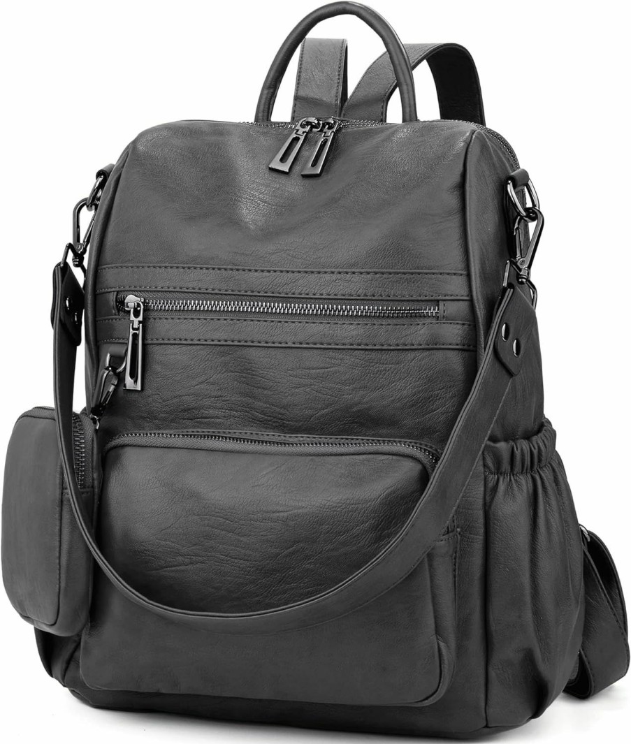 Backpack Handbags | UTO Uto Women Backpack Purse Leather Vegan Convertible Ladies Rucksack Zipper Pocket Shoulder Bag With Detachable Pouch Two-Tone Brown