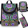 Backpack Handbags | Hillban Hillban 3 Pcs Women Vintage Embroidered Handmade Backpack Ethnic Peony Flower Crossbody Bag Purse Shoulder Bag