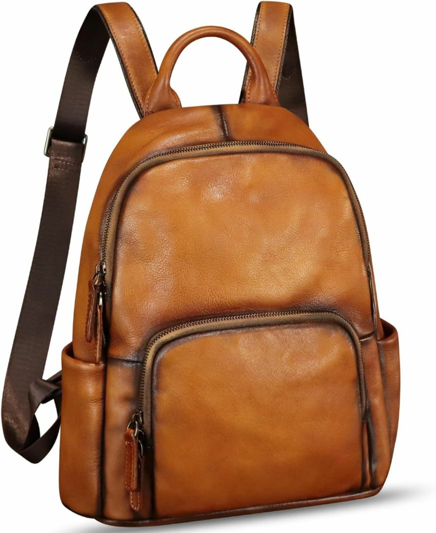 Backpack Handbags | IVTG Ivtg Genuine Leather Backpack For Women Knapsack Vintage Handmade Casual Satchel Daypacks Retro Back Bag Leather Rucksack (Brown)