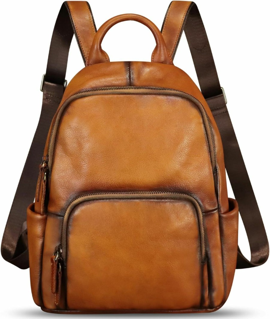 Backpack Handbags | IVTG Ivtg Genuine Leather Backpack For Women Knapsack Vintage Handmade Casual Satchel Daypacks Retro Back Bag Leather Rucksack (Brown)