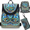 Backpack Handbags | Saintrygo Saintrygo 3 Pcs Women Vintage Embroidery Ethnic Handmade Backpack Flower Crossbody Bag Hmong Backpack Purse Mexican Bag