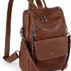 Backpack Handbags | UTO Uto Women Backpack Purse Leather Vegan Convertible Ladies Rucksack Front Snap Pocket Shoulder Bag Brown