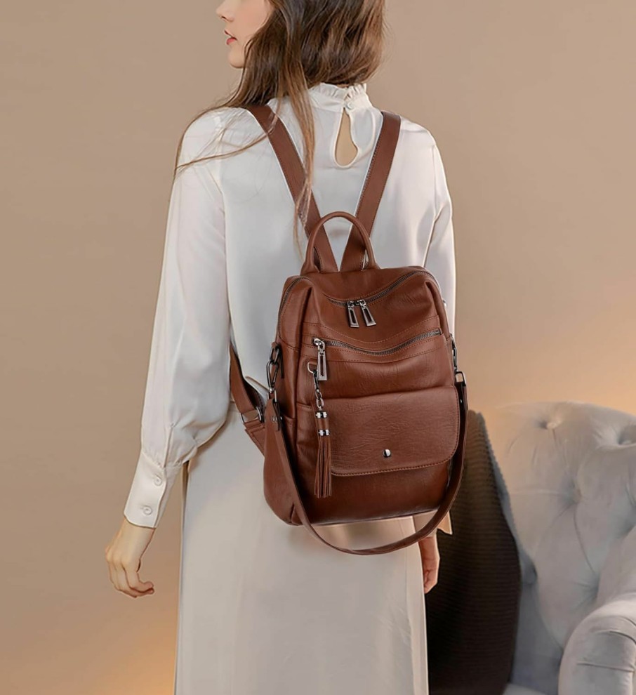 Backpack Handbags | UTO Uto Women Backpack Purse Leather Vegan Convertible Ladies Rucksack Front Snap Pocket Shoulder Bag Brown