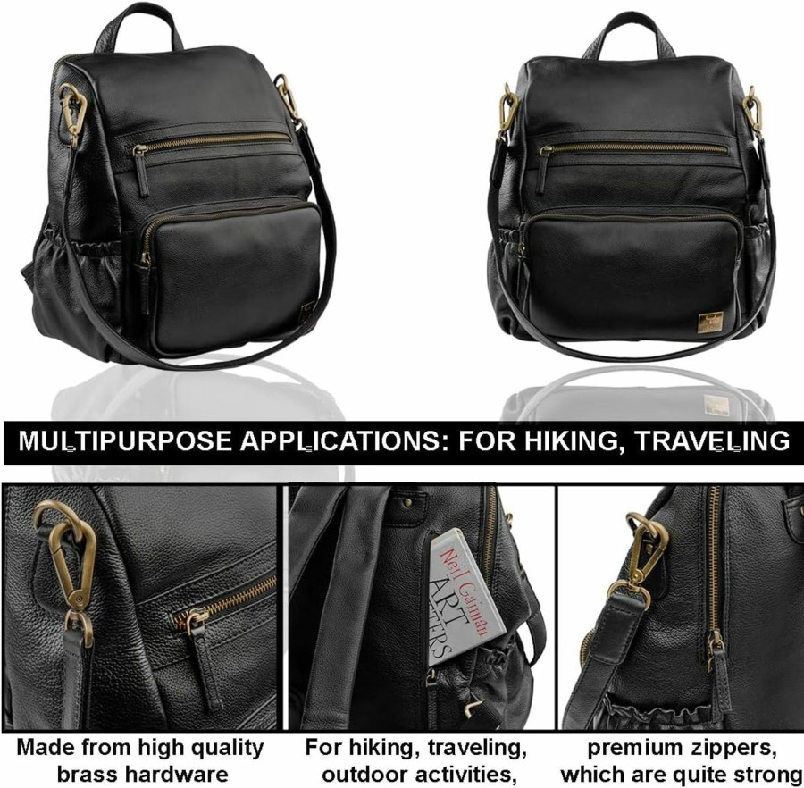 Backpack Handbags | WILD HOOK Wild Hook Genuine Leather Backpack || Top Grain Genuine Leather Convertible Bag || Gift For Him/Her || Comes In Black|| Large Backpack || Casual Bookbag Daypack Camping Travel Bag