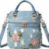 Backpack Handbags | YeFine Yefine Washed Denim Backpack For Women Y2K Purses Ladies Daypack Casual Floral Embroidered Blue Jean Shoulder Bags (Dark Blue)