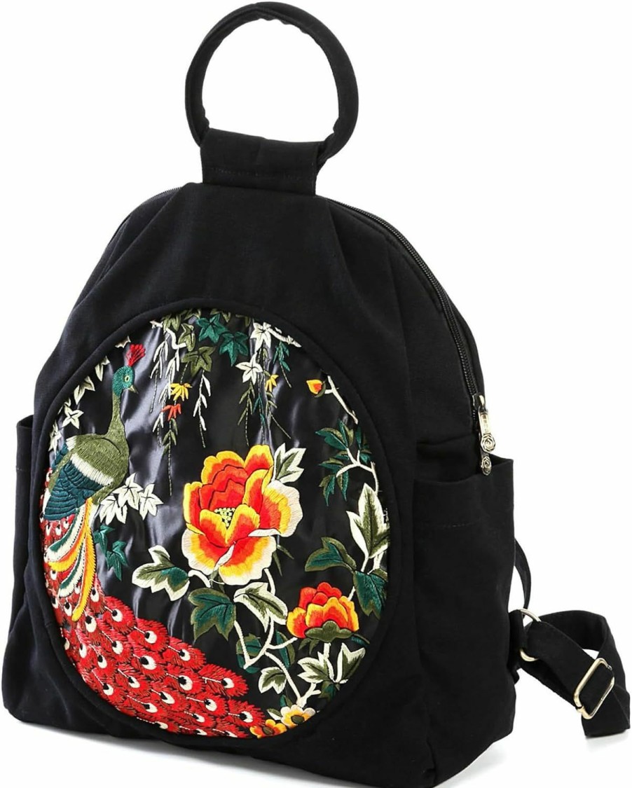 Backpack Handbags | Jursccu Jursccu Casual Women Backpack Vintage Embroidered Backpack Purse Canvas Shoulder Bag Travel Handbag