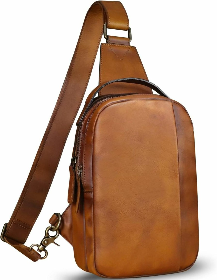 Backpack Handbags | LRTO Genuine Leather Sling Bag Crossbody Purse Retro Handmade Hiking Daypack Motorcycle Shoulder Backpack Vintage Chest Bags